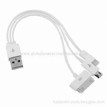 3-in-1 Cable for iPhone 4S/5S, Samsung with White Color